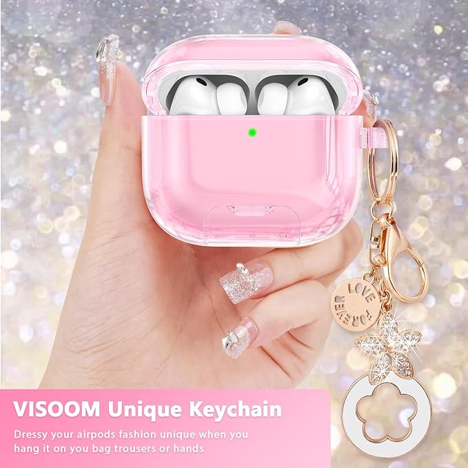 Case for Airpods iPods Pro 3 Case 2025 with Phone Stand for Women-VISOOM Clear Air Pod iPod Pro 3 Cases Cover Cute Girly Airpods Case Pro3 Bling Glitter AirPods Pro3 Cases Hard Shell with Keychain