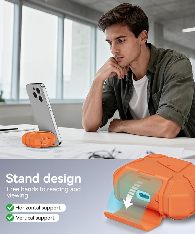 for AirPods Pro 3rd Case (2025 New),Secure Lock & Phone Stand Design Compatible with Airpods Pro 3 Generation Cover with Cleaner Kit-Orange