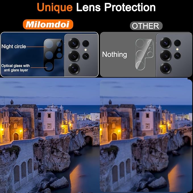 Milomdoi 3 Pack Screen Protector for Samsung Galaxy S25 Ultra with 3 Pack Camera Lens Protector,Ultra 9H Tempered Glass Accessories,[Support Fingerprint Unlock] Easy Installation,Case Friendly