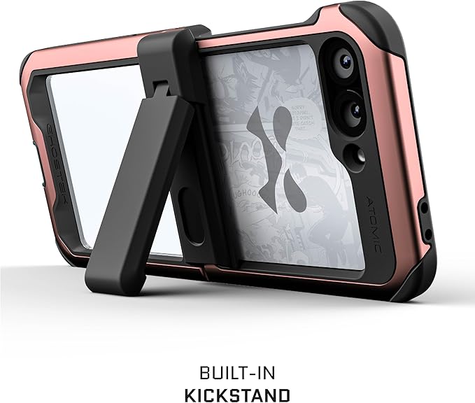 Ghostek Atomic Slim Galaxy Z Flip 6 case with Built-in Kickstand - Clear Back with Aluminum Metal Bumper, Protective Phone Case, Limited Edition Color for 2024 Samsung Z Flip 6 Case (6.7") (Pink)