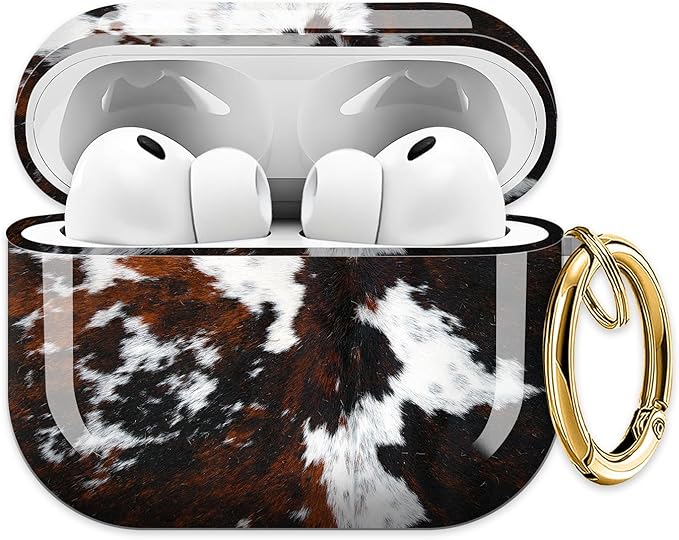 Cute Hard Case Compatible with AirPods Pro 3rd Generation Case (2025), Shockproof Protective Cover with Golden Keychain Ring Clip (Cute Cowhide Pattern)