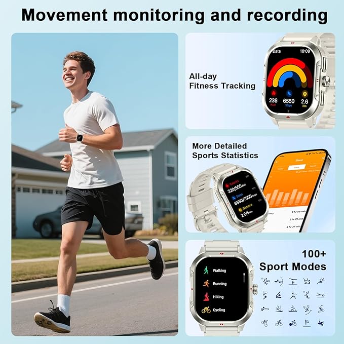 Smart Watch for Men Android/iPhone, 2.06" HD Anti-impact Touchscreen GPS Smartwatch with Heart Rate/SpO2/Sleep/Monitor, Answer/Make Call/Notifications, Fitness Watch IP68 Waterproof, 100+ Sport Mode