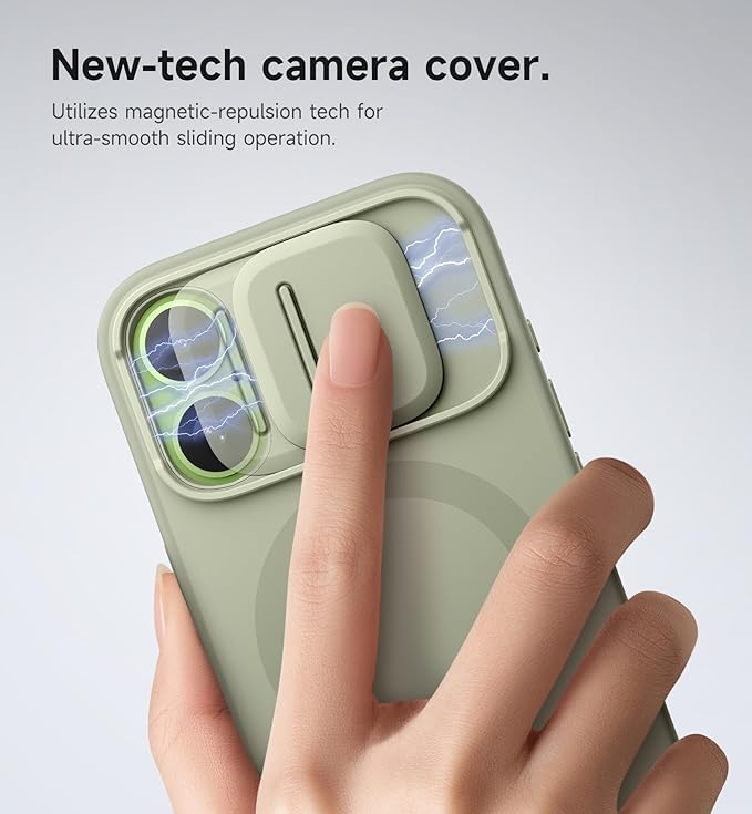 SURITCH for iPhone 17 Case with Camera Control Cover, Camera Slide Cover and Adjustable Kickstand, Compatible with MagSafe, Shockproof Bumper Protective Cases 6.3 Inch, Green