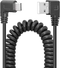 YACSEJAO USB C Charger Cable 90 Degree Coiled USB Type C Cable Fast Charging and Data Sync L Shape Powerline Cord with Most Type C USB Devices, Right Angle