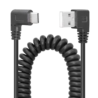 YACSEJAO USB C Charger Cable 90 Degree Coiled USB Type C Cable Fast Charging and Data Sync L Shape Powerline Cord with Most Type C USB Devices, Right Angle