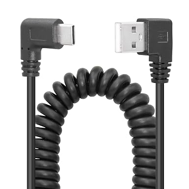 YACSEJAO USB C Charger Cable 90 Degree Coiled USB Type C Cable Fast Charging and Data Sync L Shape Powerline Cord with Most Type C USB Devices, Right Angle