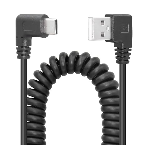 YACSEJAO USB C Charger Cable 90 Degree Coiled USB Type C Cable Fast Charging and Data Sync L Shape Powerline Cord with Most Type C USB Devices, Right Angle