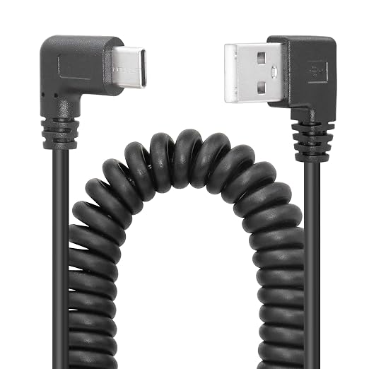 YACSEJAO USB C Charger Cable 90 Degree Coiled USB Type C Cable Fast Charging and Data Sync L Shape Powerline Cord with Most Type C USB Devices, Right Angle