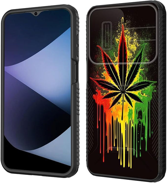 for Galaxy A17 5G Case Built in Slide Camera Lens Cover,Heavy Duty Shockproof Protection Dual Layer Case for Samsung Galaxy A17 5G 6.7" 2025,Marijuana Leaf Weed