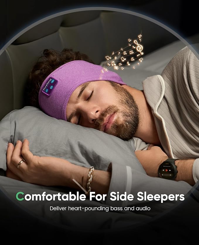 Perytong 2 Pack Sleep Headphones Bluetooth 5.4 Headband, Sleeping Headband Headphones for Side Sleepers, Sweat Resistant Headband Earphones with Built-in Stereo Speakers for Sport Travel Yoga Jogging