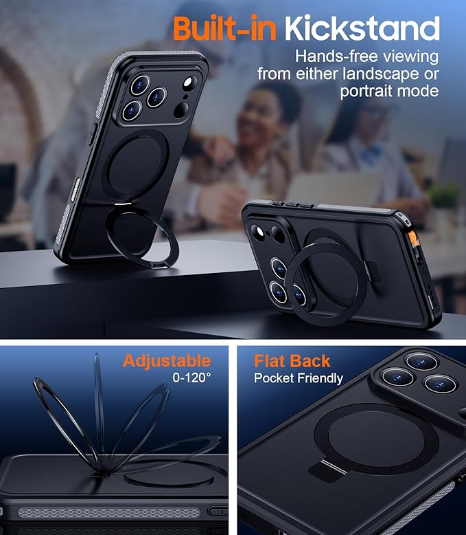Temdan Magnetic Compatible with iPhone 17 Pro Case,Waterproof Built-in Screen & Camera Protector IP68 Underwater Full Body 17FT Military Dropproof Shockproof Phone Case 6.3"-Gray/Black