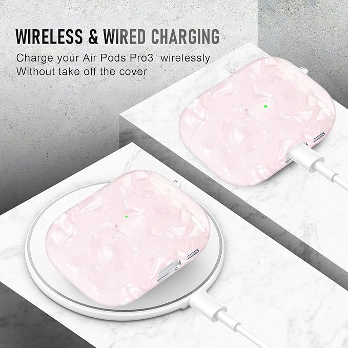 Compatible Airpods Pro 3 Case (2025),Design Shell Print Silicone Protective Cases for Apple AirPods Pro 3rd Generation Case,Airpod Pro 3 Cover with Keychain&Cleaner Kit for Women/Girls,Pink Shell