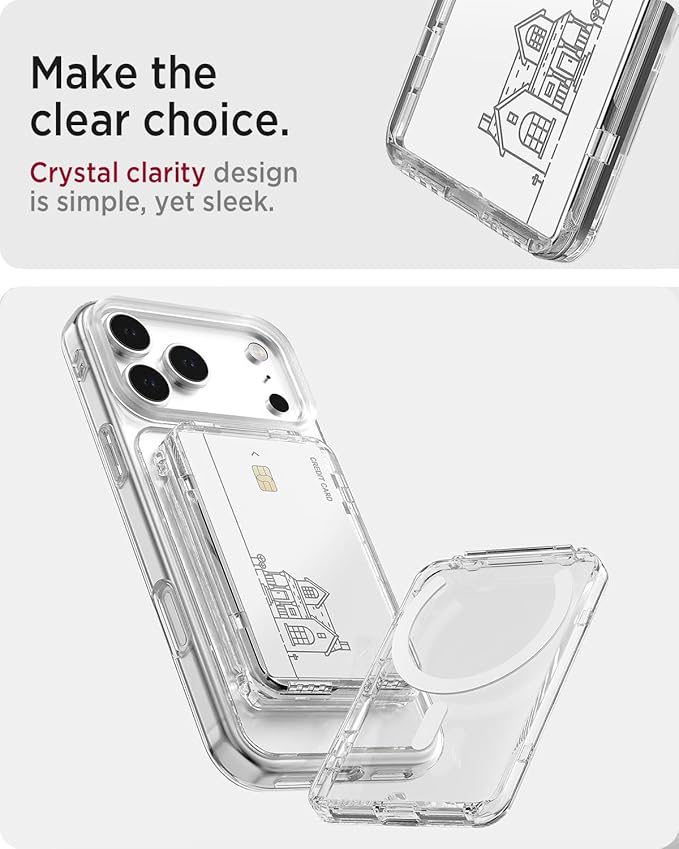Miimall Clear for MagSafe Wallet with Stand, 2-Card Holder for iPhone 17/16/15/14/13/12 Pro Max Plus Air, Pixel 10 Series, Ultra Thin Slim Strong Magnetic Phone Wallet Stick for iPhone Transparent