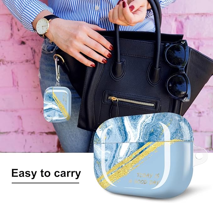 JIAXIUFEN Compatible with AirPods Pro 1st Case Cover Gold Sparkle Glitter Marble Design Cute Full Protective Silicone TPU Skin Accessories for Women Girl Day Blue