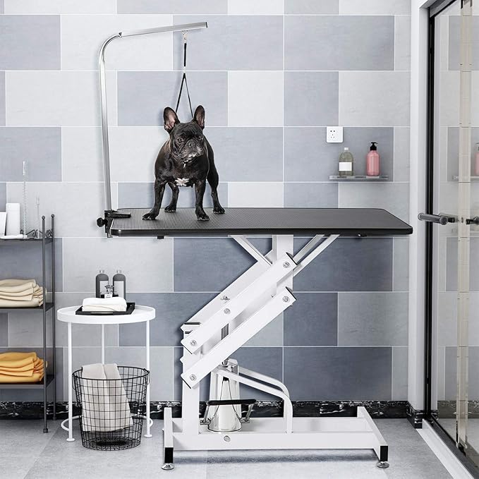 Hydraulic Pet Dog Grooming Table for Dogs, Heavy Duty Professional Large Drying Table with Adjustable Arm Noose, Maximum Capacity Up to 300lbs, 42.5''/Black