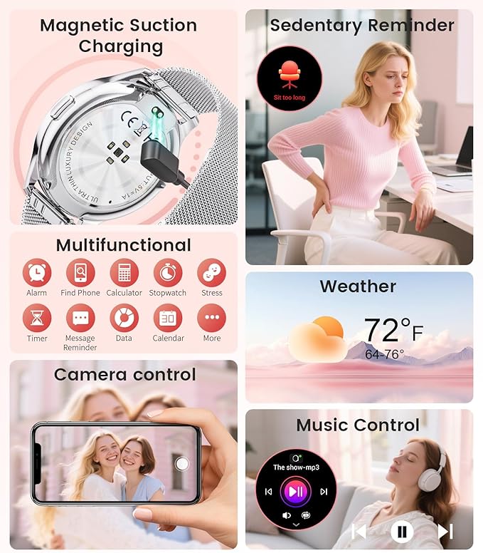 LIGE Smart Watches for Women, Call/Reminders, 1.43" AMOLED Ultra-Thin Activity Trackers with Heart Rate/Sleep/SpO2 Monitor, 100+ Sports Modes Fitness Watch for iOS Android, Mesh Silver