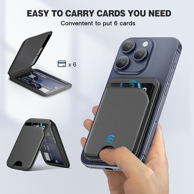 Mag-Safe Wallet Magnetic Wallet for Phone Lightweight Magnetic Phone Pouch Stand Adjustable Leather Mag-Safe Card Holder for iPhone 17/16/15/14/13/12 Series, Not for iPhone 13/12 Mini (Black)