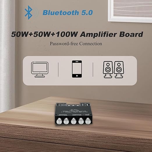 50W+50W+100W Amplifier Board with Treble and Bass Control, Bluetooth 5.0 HiFi 2.1 Channel Subwoofer Stereo Amplifier Board, Dual TPA3116D2 Chip BT and AUX Inputs for DIY Wireless Speakers (ZK-TB21)