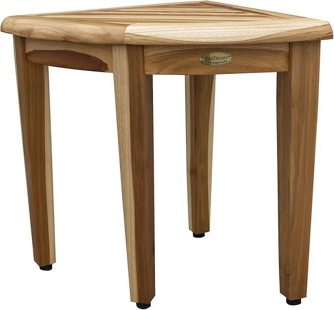 EcoDecors SnazzyCorner Waterproof Teak Wood Shower Bench Stool Seat Chair For Inside Shower Provides Safety, Storage, and Organization For Bathroom Accessories