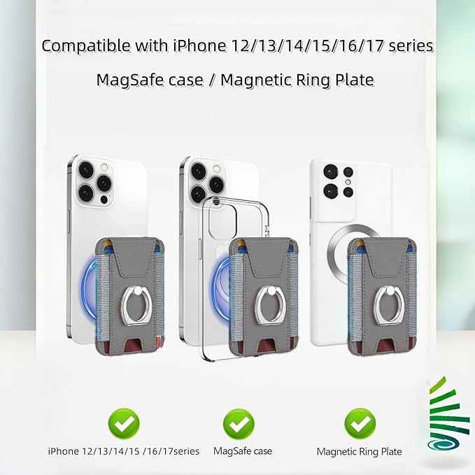 for Magsafe Wallet, Slim Magnetic Card Wallet with Grip, 7 Cards Holder RFID Blocking, Ring Stand Stick on Wallet with Privacy Flap(Grey)