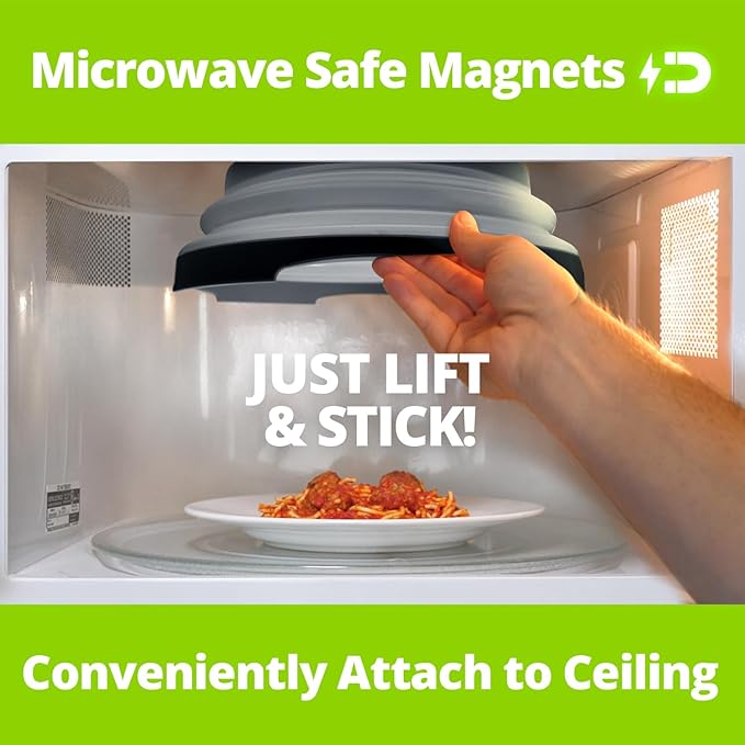 HOVER COVER High Power Magnetic Microwave Splatter Cover with Strongest Magnetic Grip, Collapsible 12-Inch BPA-Free Food Lid, Vented Plate Guard, Dishwasher Safe Space-Saving Storage - Black