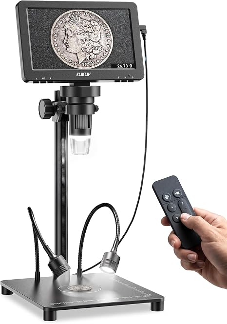Elikliv 7" Full View Digital Coin Microscope with Weighing Scale and Lights