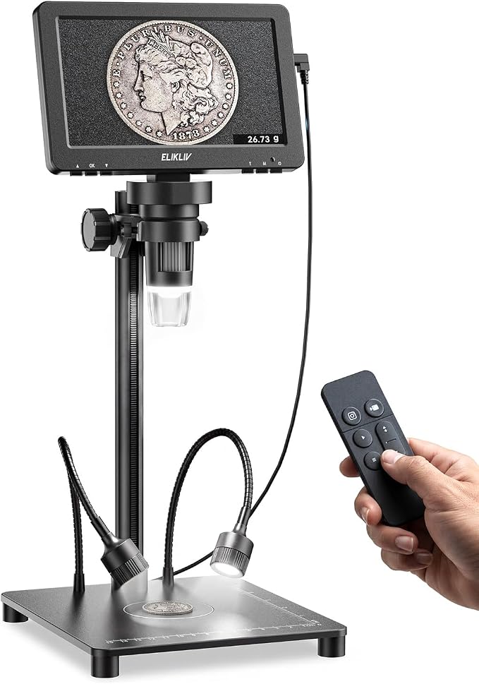 Elikliv 7" Full View Digital Coin Microscope with Weighing Scale and Lights