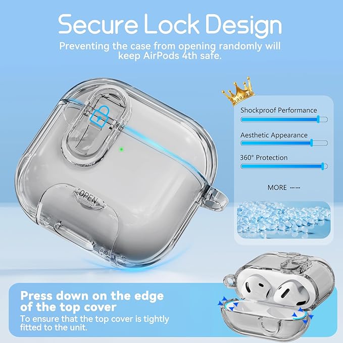 Clear Case for AirPods 4 Case Cover with Safety Lock,Soft TPU Cover with Phone Stand & Cleaning Kit,Cute Bling Keychain for Women Girls-Clear Black