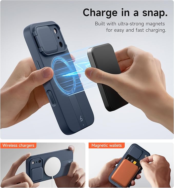 SURITCH for iPhone 17 Pro Case with Camera Control Cover, Camera Cover and Adjustable Kickstand, Compatible with MagSafe, Shockproof Bumper Protective Cases 6.3 Inch, Blue