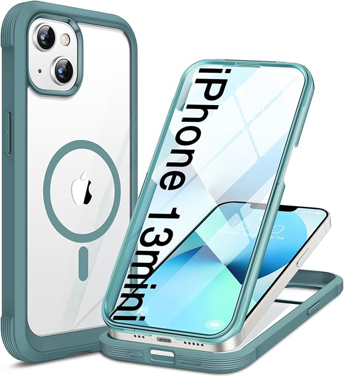Miracase for iPhone 13 Mini Case 5.4",with MagSafe,Built in Screen Protector,Full-Body Protection(Teal)