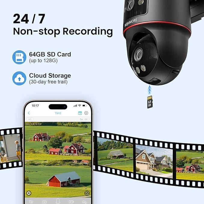 4G LTE Cellular Security Camera, No WiFi Security Camera, Plug-in Dual Lens Security Cameras Outdoor, Auto-Tracking/Push Notification, 360° Live View, Color Night Vision, Built-in SIM Card