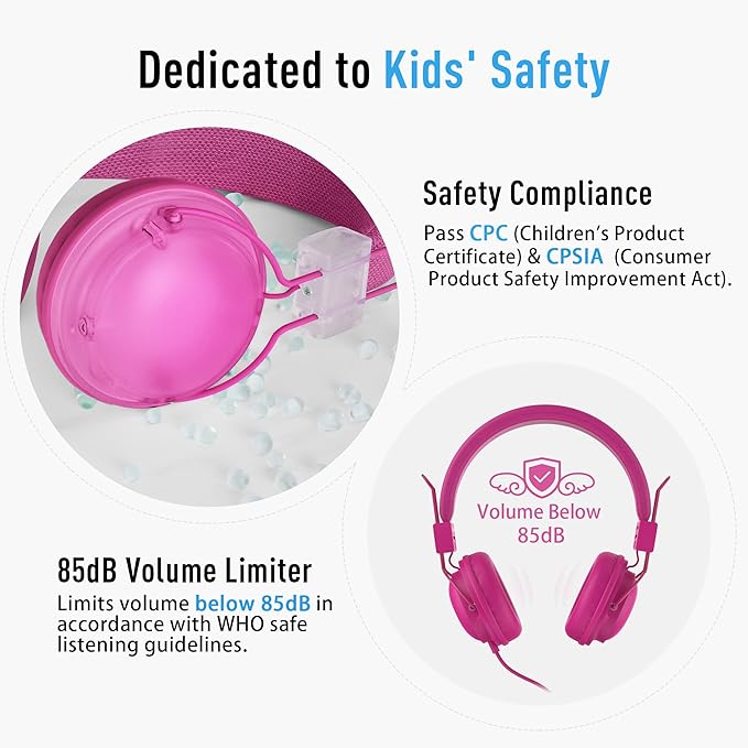 AILIHEN HD850 Classroom Headphones for Kids K-12 Students, School Wired Headphones with Microphone & 85dB Volume Limited & Sharing Function for Chromebook (Rose)