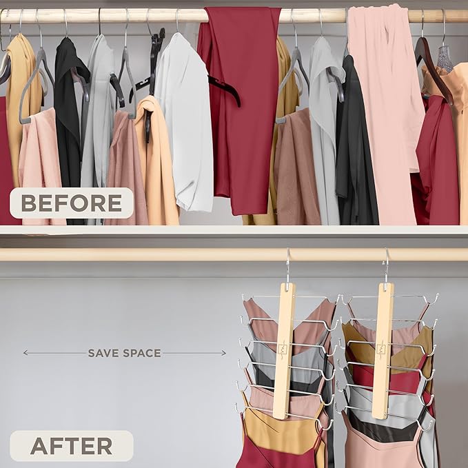 MORALVE European Beechwood Tank Top Hangers with 360° Swivel Hook - 2 Pack Space Saving Sports Bra and Cami Hanger for Closet - Hanging Tank Top and Bra Organizer for Space Saving Closet Organization