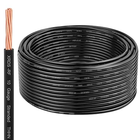 XRDS -RF 10 AWG 50FT THHN Stranded Wire – Nylon Insulated Pure Copper Cable for Indoor Branch Circuits – Black – 600V Rated