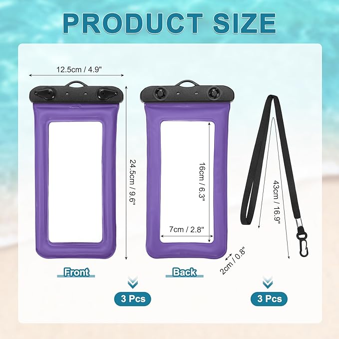 PATIKIL 6Pcs Waterproof Phone Pouch Floating No Sink Universal Cellphone Dry Bag Waterproof Phone Case for Kayaking Beach Swimming Hiking, Purple
