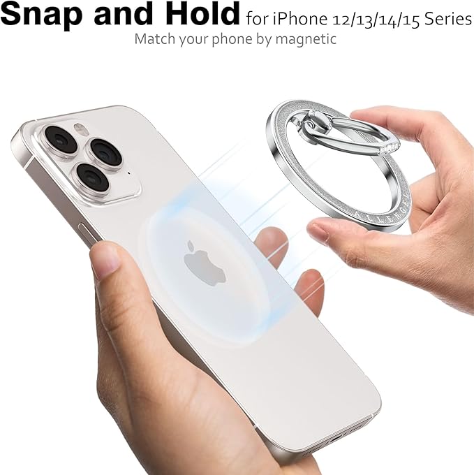 Allengel Magnetic Phone Grip for MagSafe, Magnetic Ring Holder Compatible with MagSafe Phone Ring, 360°Rotating Finger Kickstand for iPhone 16 Pro Max 15 14 13 12 Plus & Android Phone(Bling Silver)