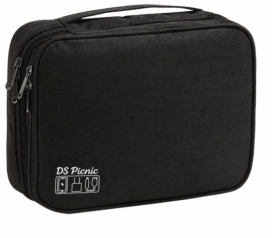 Electronic Organizer Travel Essentials Case, Waterproof Double Layer Cable Storage Pouch Bag for Charger, USB Cords, Power Bank, Phone Mouse SD Card Earphone Camera, Tablet (Up to 11 inch)