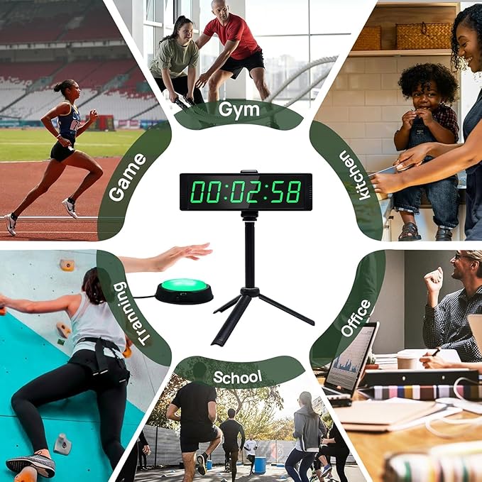 YZ Gym Timer Clock for Home Gym, Fitness Timer with Stopwatch, Large Digital Stopwatch Countdown Clock, 12/24H Digital Wall Clock, with Stand