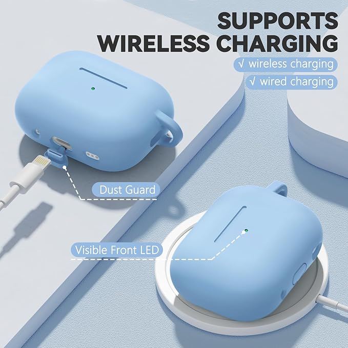 Ljusmicker for AirPod Pro Case Cover with Cleaner Kit,Soft Silicone Protective Case for Apple AirPods Pro 2nd/1st Generation for Women Men,AirPod Pro Case with Magnetic Lid Lock & Keychain-Pure Blue