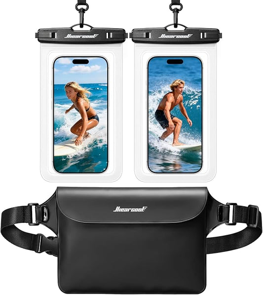 Hiearcool Waterproof Phone Pouch, IPX8 Waterproof Phone Case for iPhone 17 Pro Max, Cell Phone Dry Bag Plus Waterproof Fanny Pack Dry Bag with Privacy Front and Clear Back for Beach Cruise