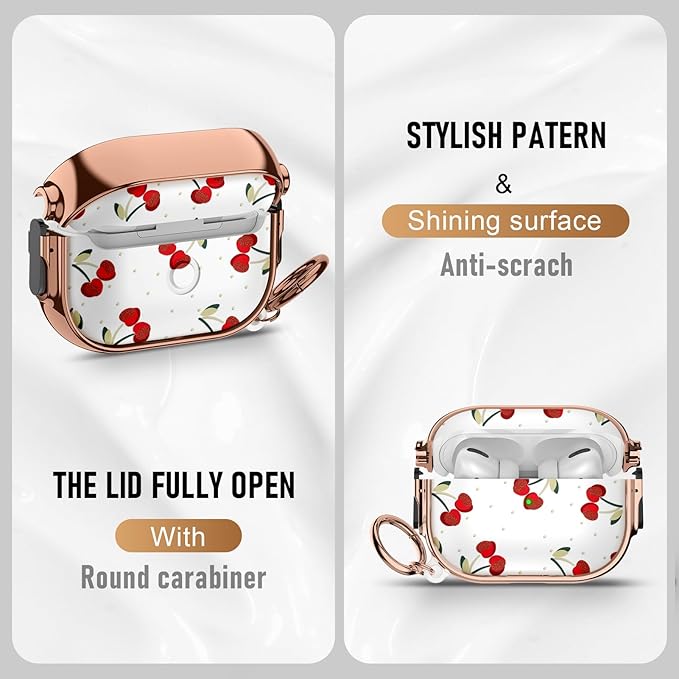 for Airpods Pro Case, Protective TPU Soft Cases Cover Rugged for Airpod Pro Case 1st Gen, Shockproof for Airpods Pro 2019 Case Men Women with Keychain,Cherry Dot