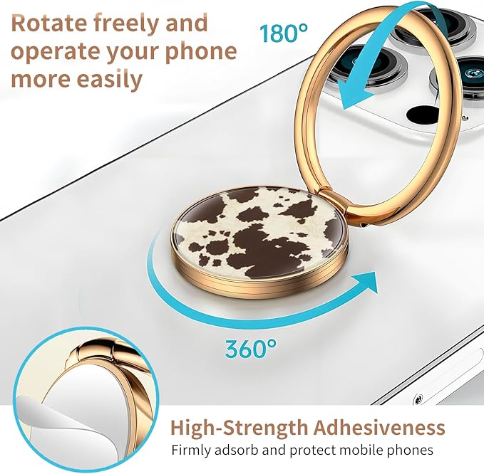 Cell Phone Ring Holder, Cute Metal Phone Grip Stand Finger Ring Kickstand, Flexible 360°Rotation Phone Tablet Case Accessories Compatible with Most Phones Retro Cowhide