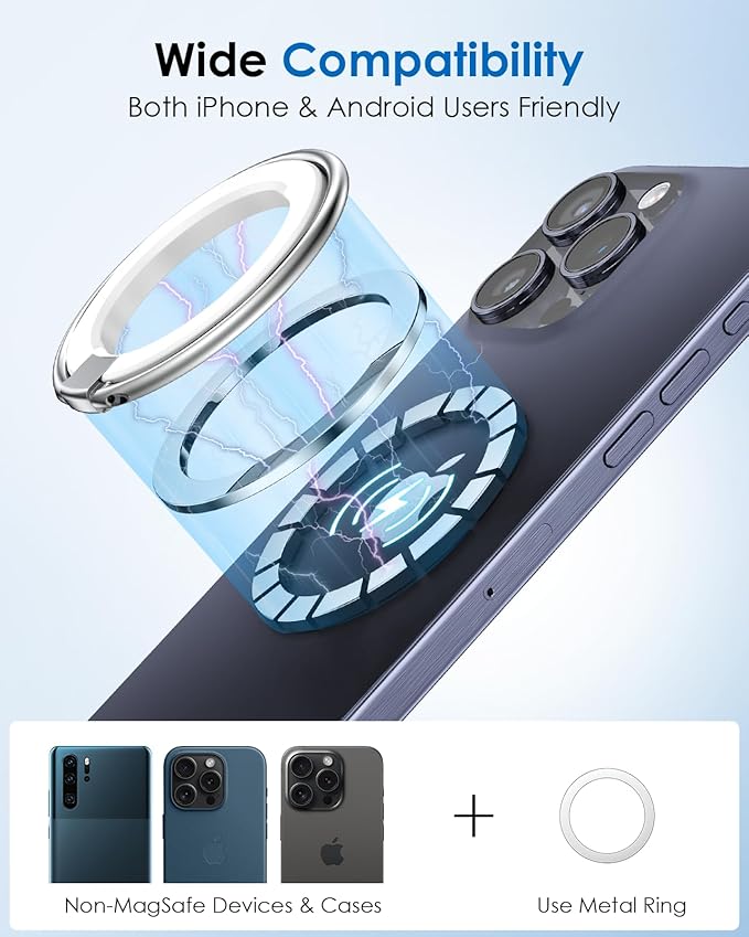 Upgraded MagSafe Phone Ring Holder - Magnetic Grip Stand & Finger Kickstand, Dual-Sided Magnetic Design, Compatible with iPhone 16 Pro Max/15/14/13/12 and MagSafe Accessories