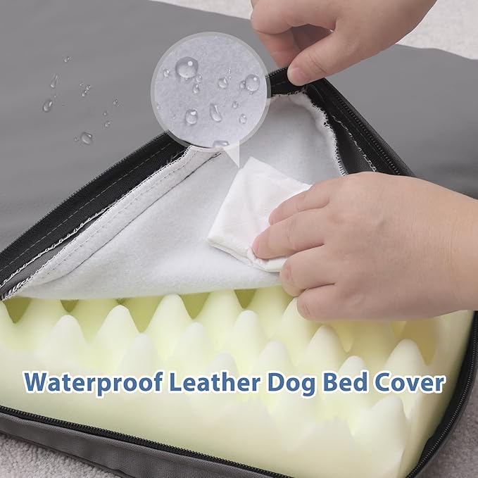 Vonabem XXL Dog Bed Waterproof Extra Large Crate Pad 48 Inch Washable with Removable Cover Reversible, Outdoor Foam Orthopedic Dogs Beds, Durable Leather Pet Anti-Slip Kennel Pads 47"x29" Grey