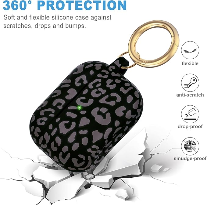 Case Compatible with AirPods Pro 3 Generation 2025 Cover with Keychain, Gawnock Leopard Print Skin Soft Cover for AirPods Pro 3 Case Full Protection,Front LED Visible, Grey Leopard