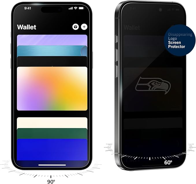 NFL Seattle Seahawks Privacy Screen Protector for iPhone 14 Pro with Disappearing Logo - Scratch-Resistant and Easy-to-Install Screen Protectors (Includes Installation Tray)