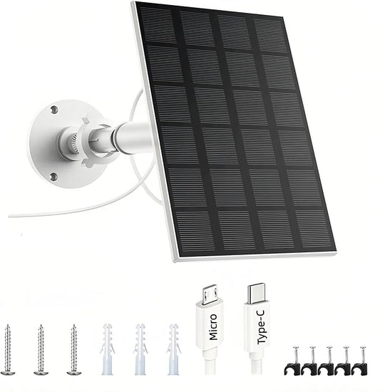 Solar Panel for Security Camera Outdoor, 3W USB C Solar Panel Charger with Micro USB Port, Small Solar Panel for Bird Feeder Camera, Outdoor Camera, Rechargeable Battery Powered Camera