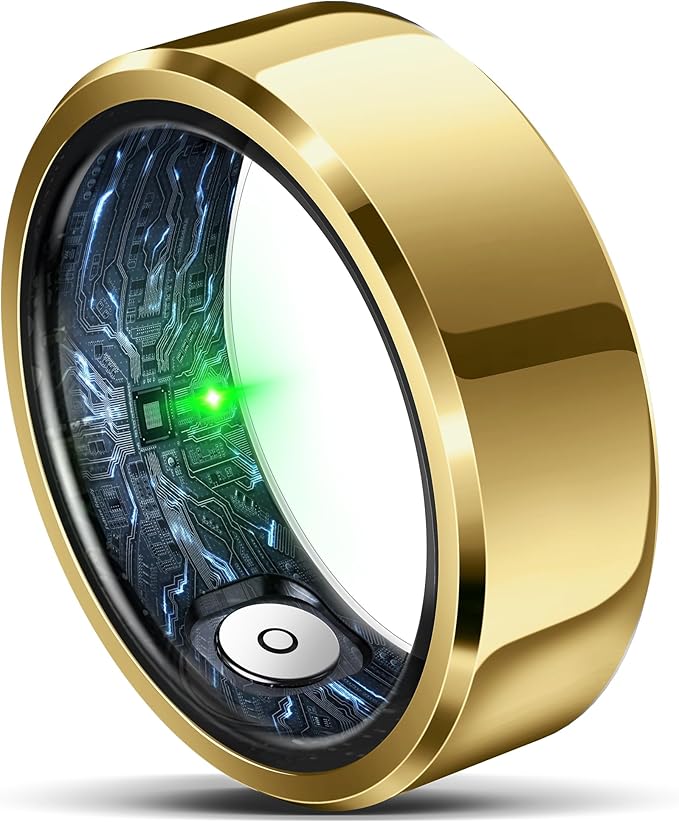 Smart Ring for Women Men, Fashion Minimalist Fitness Ring & Sleep Tracker Ring with Heart Rate, SPO₂,Blood Pressure,5ATM Waterproof Health Ring, No Subscription, Gift (Size 11,Gold)