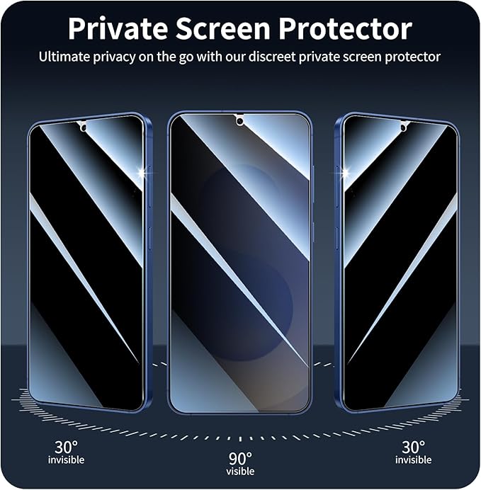 3*Privacy Screen Protector for Samsung Galaxy S24+/S24 Plus/S25+/S25 Plus with a Installation Alignment Aid, Anti-Spy Tempered Glass Film, Private Black Protection, [Shatterproof][ Shockproof]