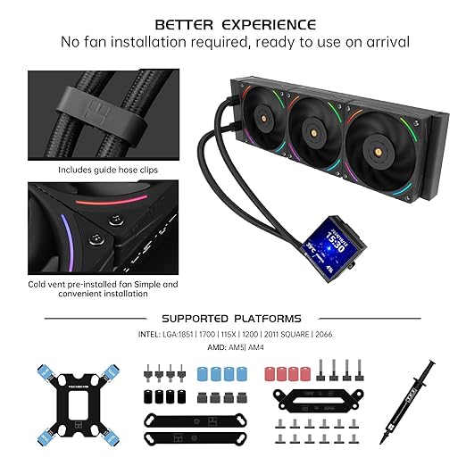 Thermalright Hyper Vision 360 ARGB AIO CPU Liquid Cooler - Magnetic Fixed 3.95" LCD Display Screen, 2150RPM PWM Fans, for AMD AM4/AM5 & Intel LGA1150/1151/1200/2011/1700/1851 | Black